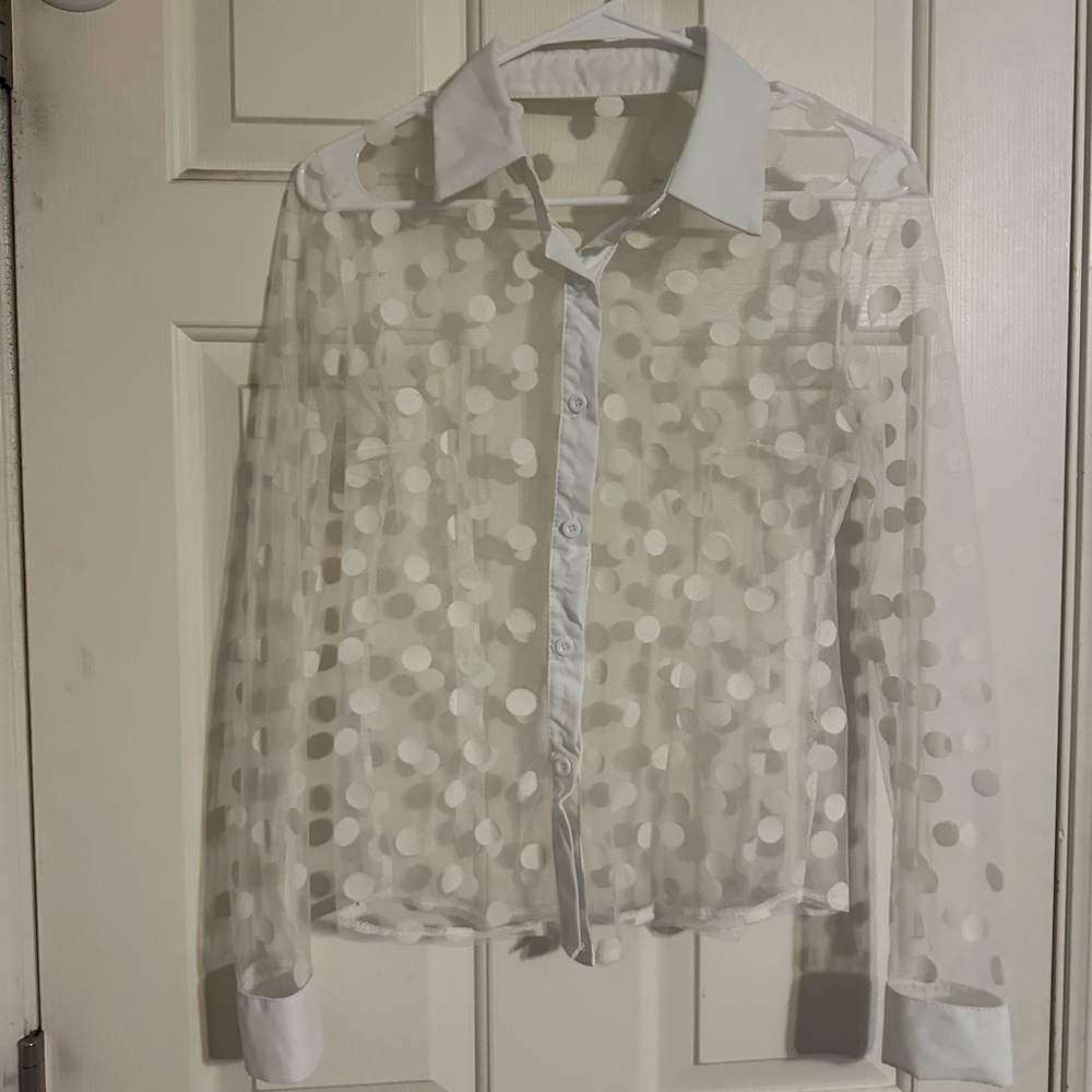 Fashion top sheer with polka dots